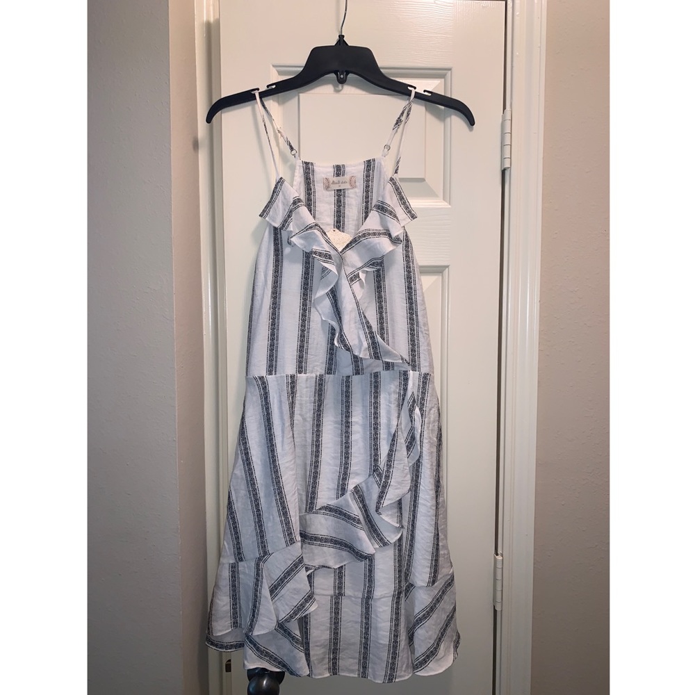 Striped wrap ruffle dress